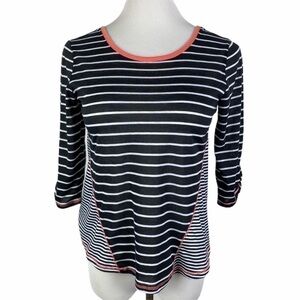 Self Esteem Criss Cross Back T-Shirt Women's‎ Junior XL Black White Striped